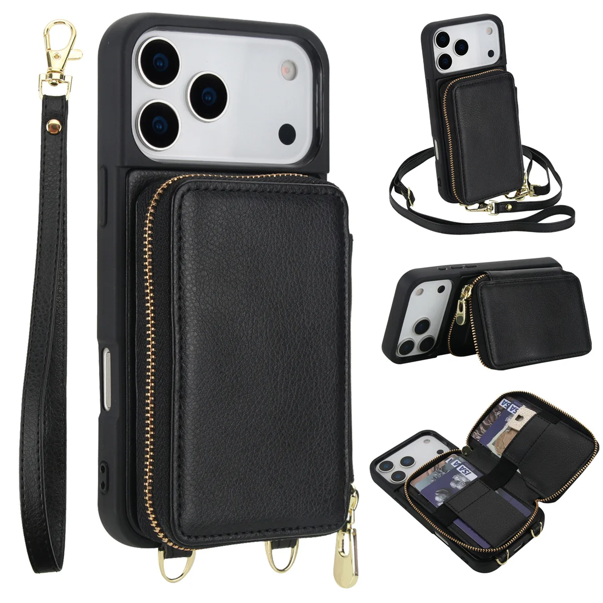 Leather Crossbody Zipper Purse and Card Holder with RFID Protection