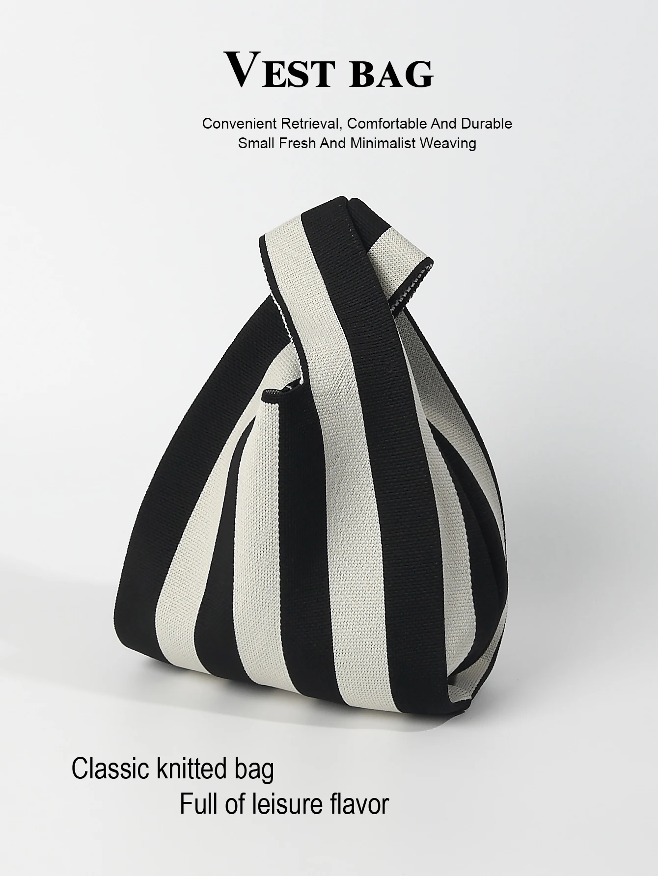 1 piece of striped knitted hollow breathable hook woven lightweight and foldable portable open casual women's handbag, gift stor 1