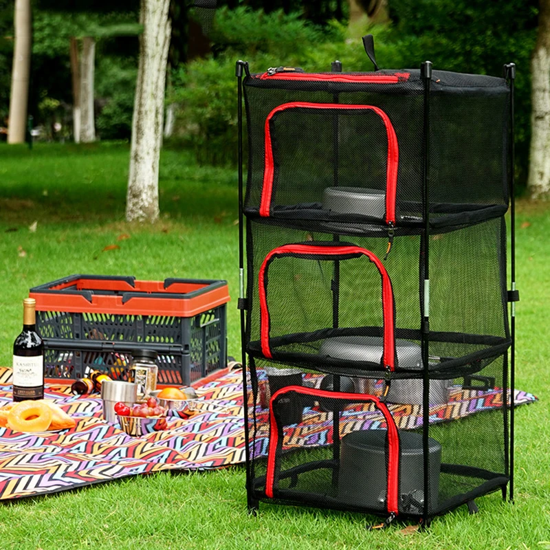 Outdoor Camping Tableware Storage folding storage basket Storage Ventilation Net Foldable Hanging Mesh Fruit Rack