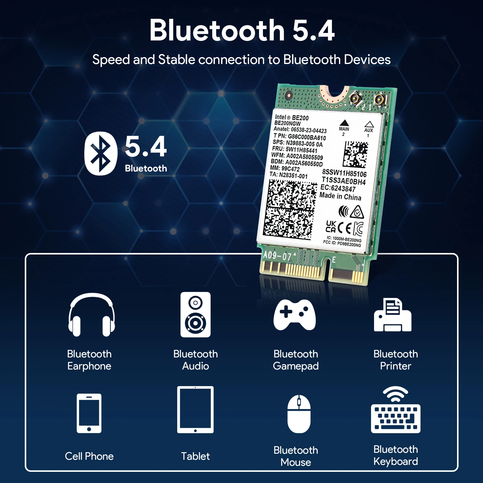 Edup-placa de Rede sem Fio Adaptador Wi-fi Intel Be200 Bluetooth 5.4 Tri Band 2.4g 5g 6ghz Be200ngw M.2 Ngff 8774mbps - Imagem 5