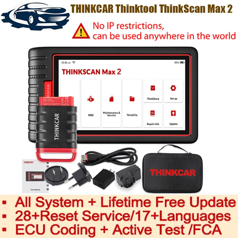 

Best price THINKCAR ThinkScan Max 2 Full system Lifetime free AF DPF IMMO 28 Reset ECU Coding OBD2 Scanner Support CANFD For G-M