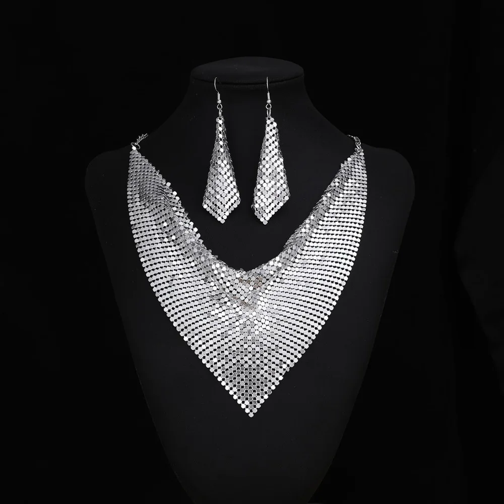 Shining Silk Triangle Scarf Indian Style Sexy Rhinestone Necklace Earring Sets Sequined Lightweight Fashion Women girl Jewelry