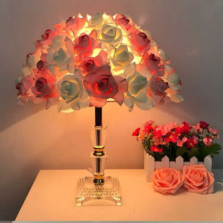 Table Lamp Rose Crystal Table Lamp Wedding Gift Ins Creative Wedding Princess Room Everlasting Warm Bedroom Bedside