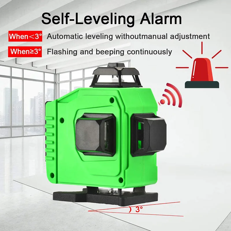 

Laser Level Self Leveling 3x360° 3D Green Cross Line for Construction and Picture Hanging