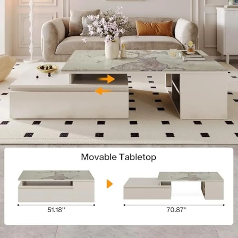 Extendable Tabletop Coffee Table with 4 Drawers & Storage Shelf, Modern from  to  Center Table for Living Room 4