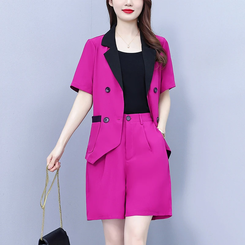 Women Large 5XL Fashion Short Suits Elegant Double breasted Blazer Tops