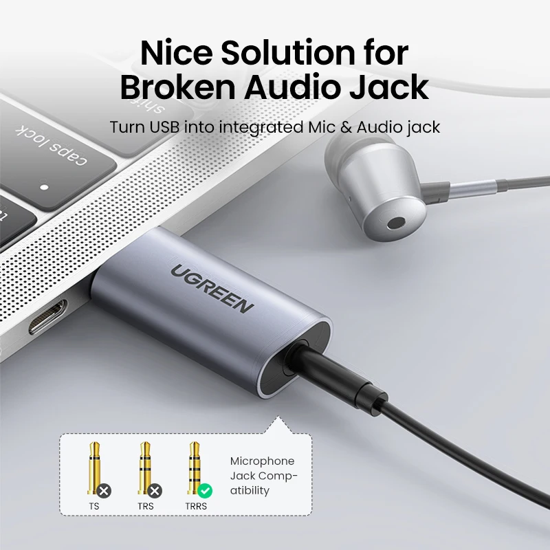UGREEN Sound Card USB to 3.5mm Audio Interface Adapter for Earphone Mic for PC Laptop PS5/4 TRRS(CTIA/OMTP) Aluminum Metal Shell — view 2