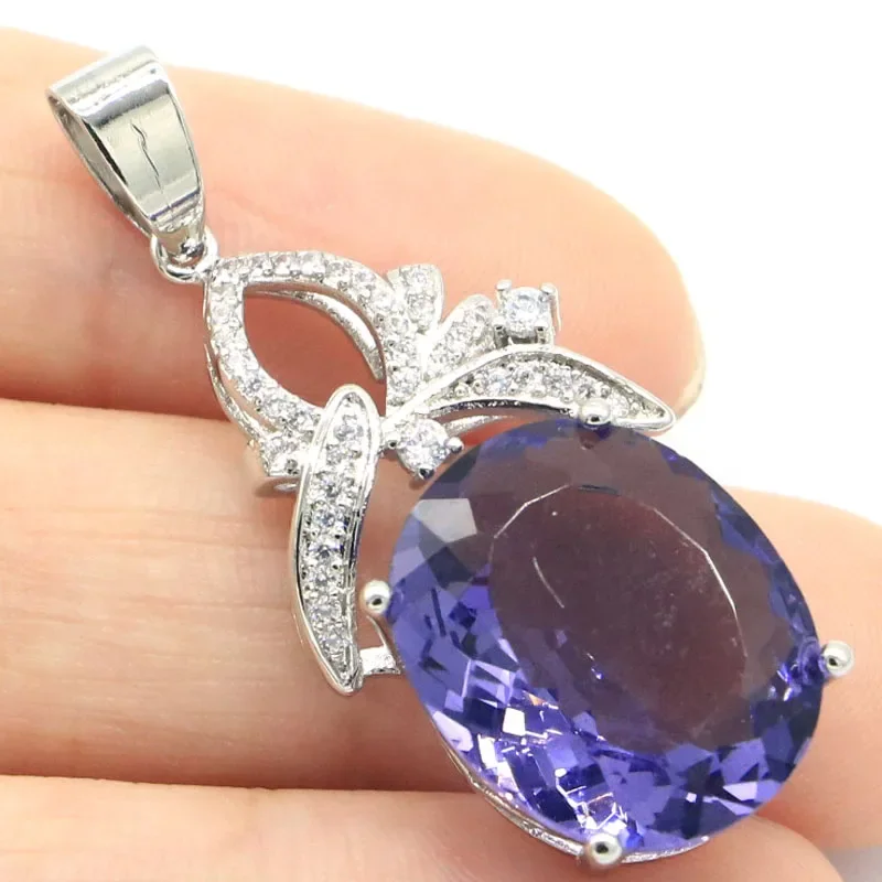 

6g 925 SOLID STERLING SILVER PENDANT Lovely Cute New Stone Iolite Pink Tourmaline Red Ruby CZ Engagement Woman's