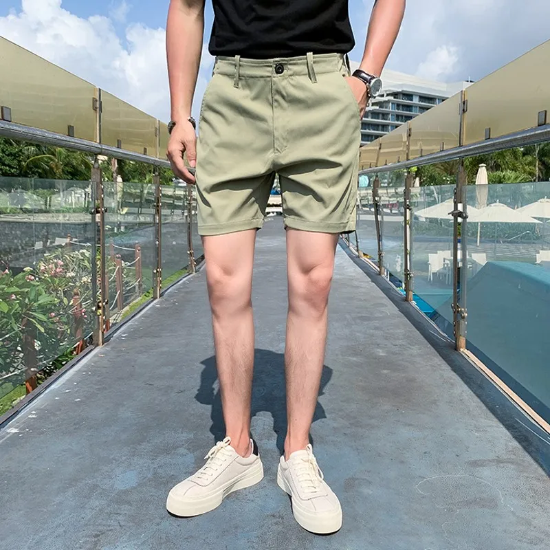 Summer Casual Shorts Mens Solid Korean Business Fashion British Style Vintage Slim Straight Thin Knee Length Suits Shorts maamgic sweat shorts