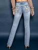 Y2K Retro Blue Slim Jeans Harajuku Hip Hop Rhinestone Cross Graphic Embroidered Jeans Gothic Low Waist Trousers Womens Clothing 2