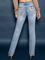 Y2K Retro Blue Slim Jeans Harajuku Hip Hop Rhinestone Cross Graphic Embroidered Jeans Gothic Low Waist Trousers Womens Clothing 2
