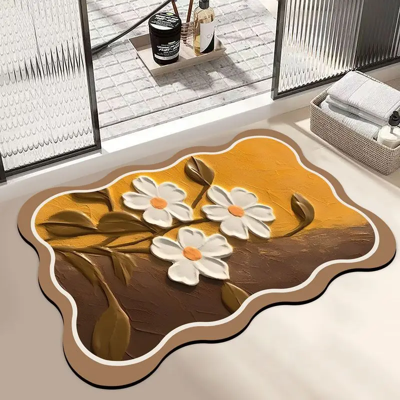 Tappeto Da Bagno A Forma Di U Floreale 61x55,9 Cm - Morbido E Ultra Assorbente, Antiscivolo Con Pelo Lungo - Colore Caffè