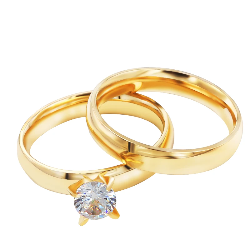 2pcs 4mm Zircon Couple Rings – Men’s Stainless Steel & Women’s Gold Jewelry - Image 3