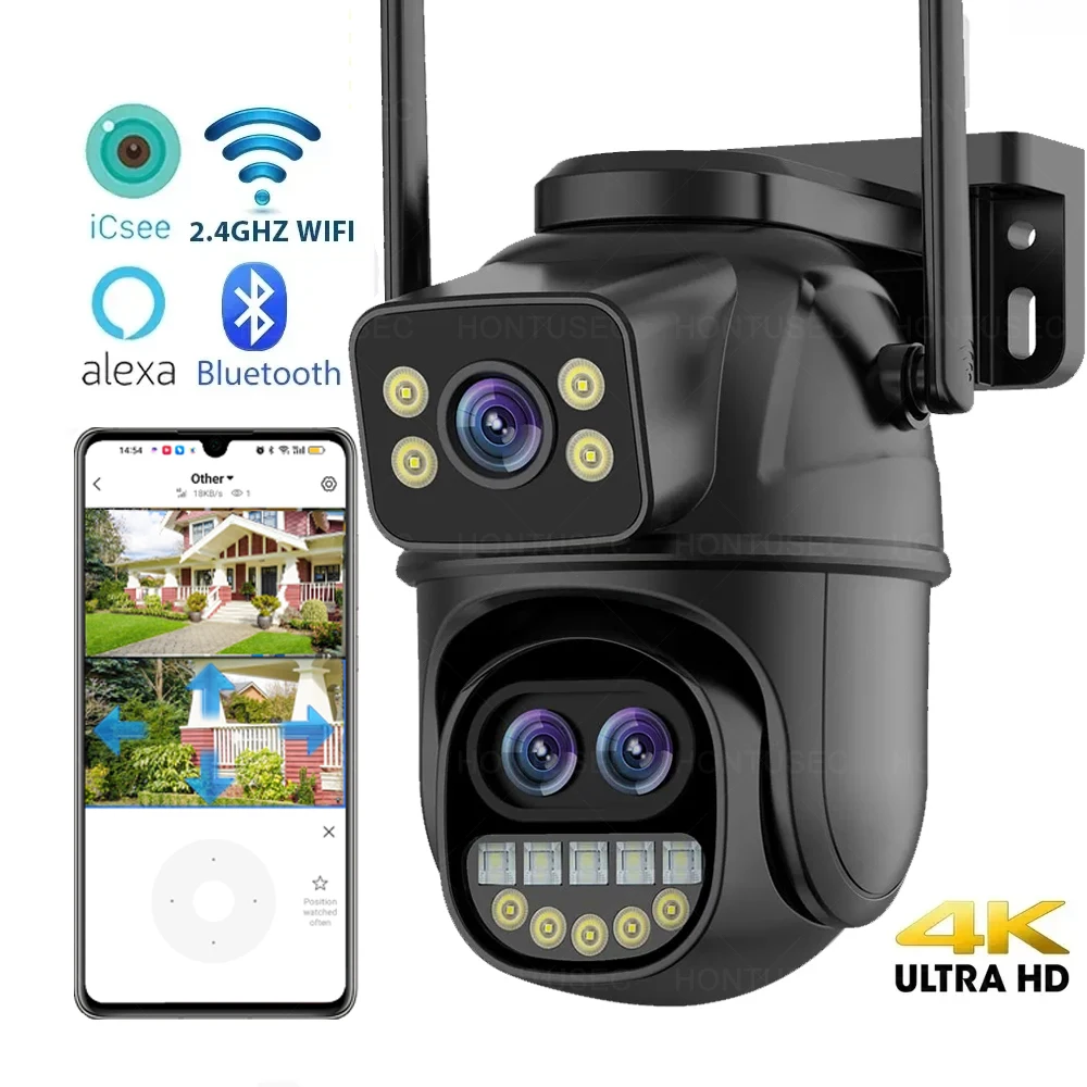 6K 12MP ICSEE Wifi Security Camera 3 Lens Dual Screen 8X Zoom Outdoor Waterproof Auto Tracking Human Detect Surveillance Camera 1
