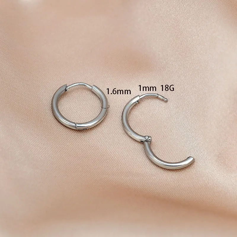 Chirurgisch Roestvrij Staal Kleine Hoepel Oorbellen Voor Vrouwen Mannen 1.6Mm Buis Huggie Oorbellen Kraakbeen Helix Lobben Oorbellen Neus Ringen