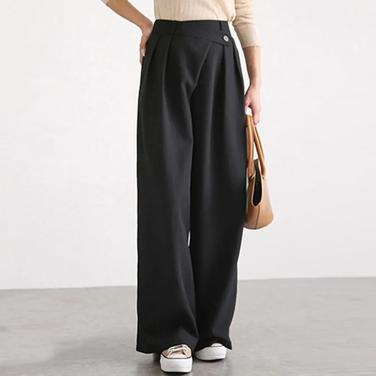 Irregular Button Pant For Women High Waist Solid Straight Wide Leg Trousers Office Lady Clothing 2024 Autumn New 4