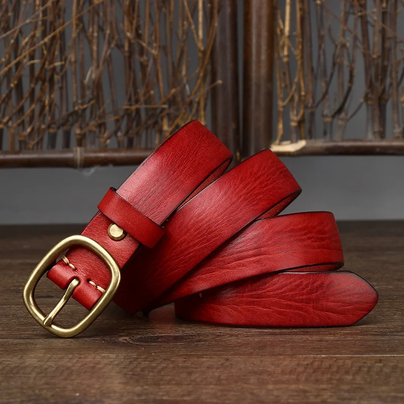 2.8cm Ladies Thick Cowhide Copper Buckle Genuine Leather Jeans Belt Women High Quality Retro Luxury Cintos Female Waistband