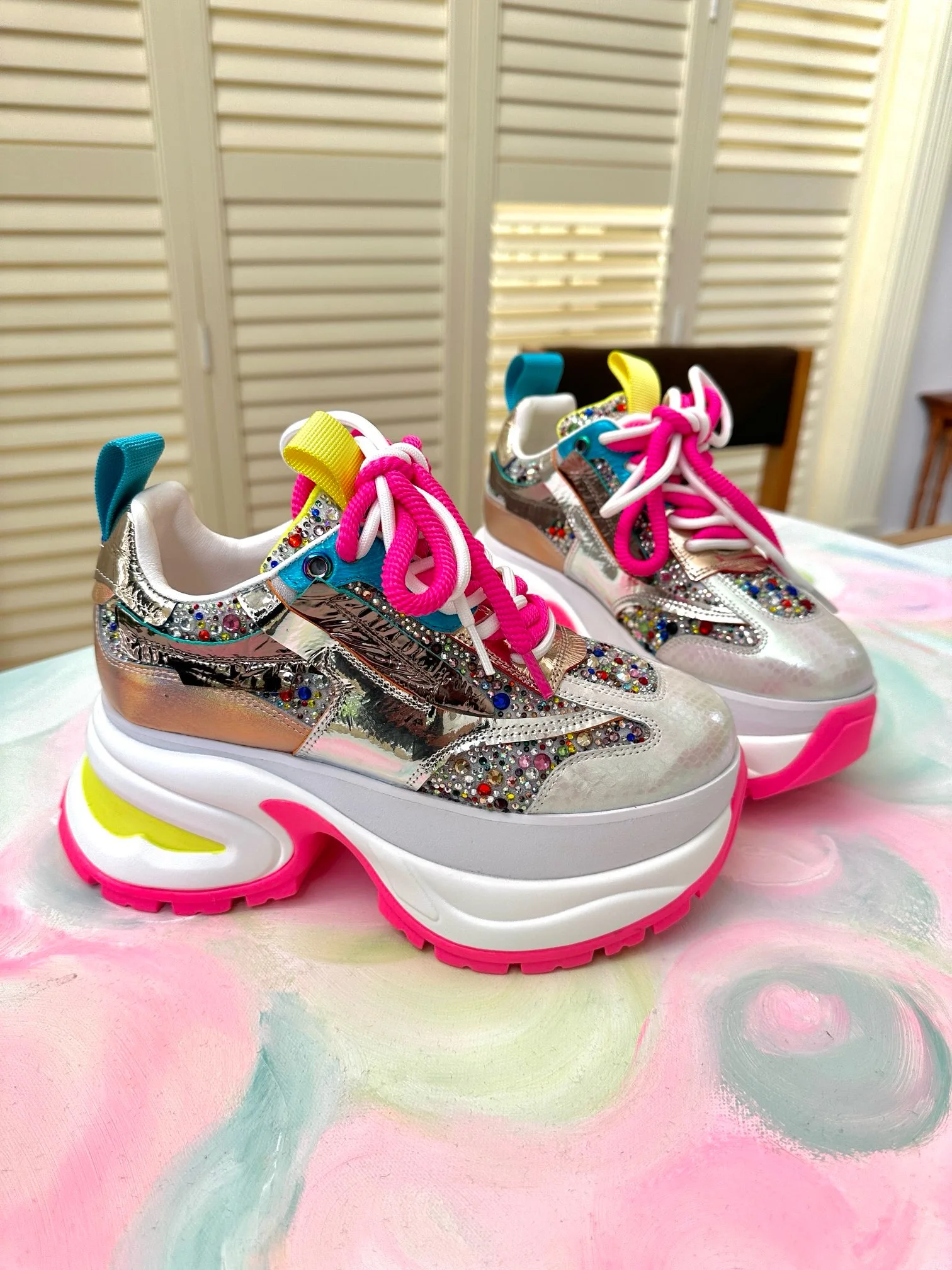 Spring Women Casual Crystal Bling Shoes High Heels Platform