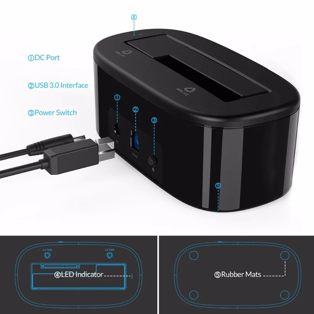 Orico-hard Drive Docking Station Usb 3.0 para Sata Hdd Enclosure e Ssd 2.5 3.5 - Imagem 6