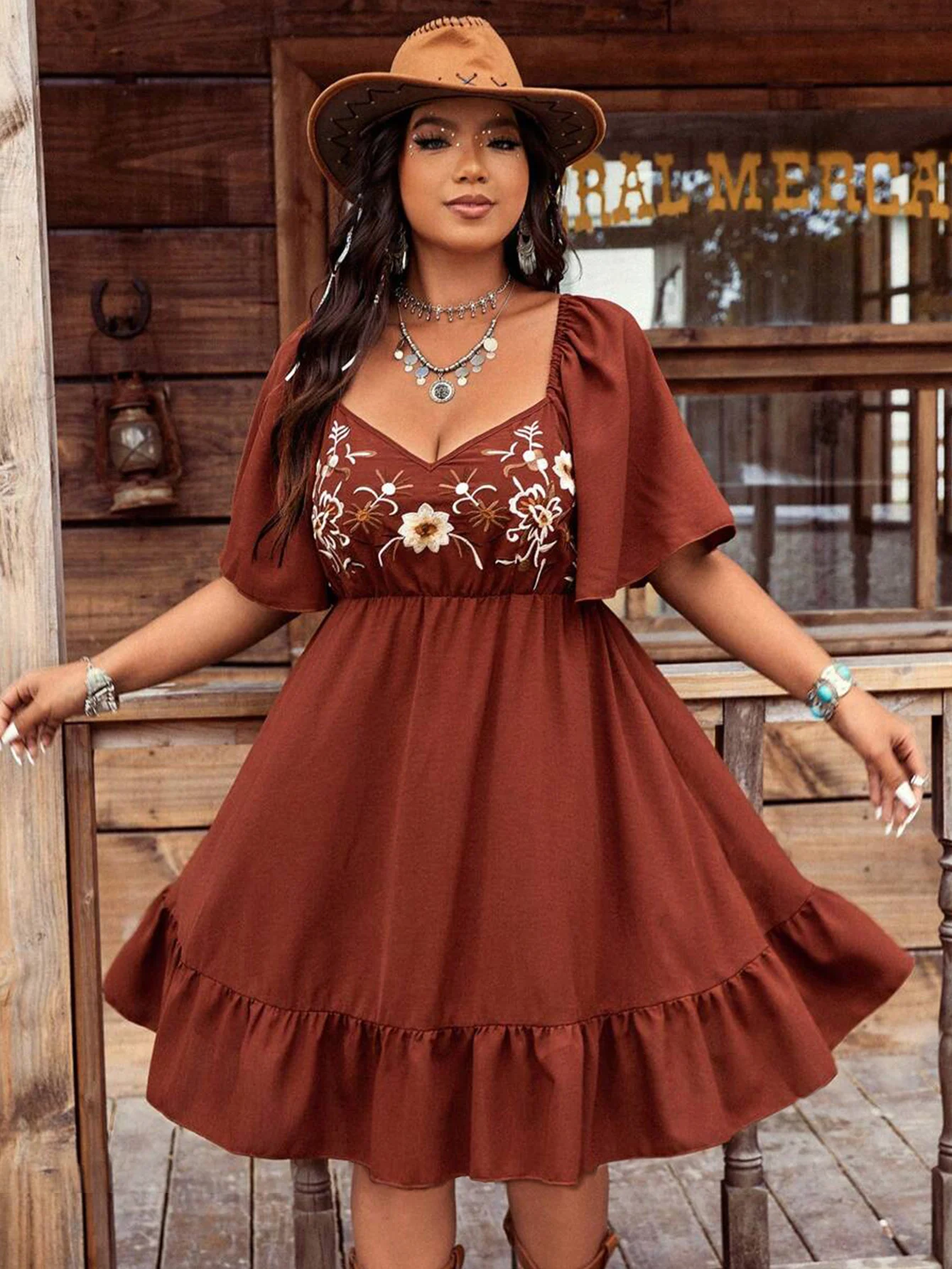 Plus-Size Loose Casual Printed Short-Sleeve Belted Flowy Dress