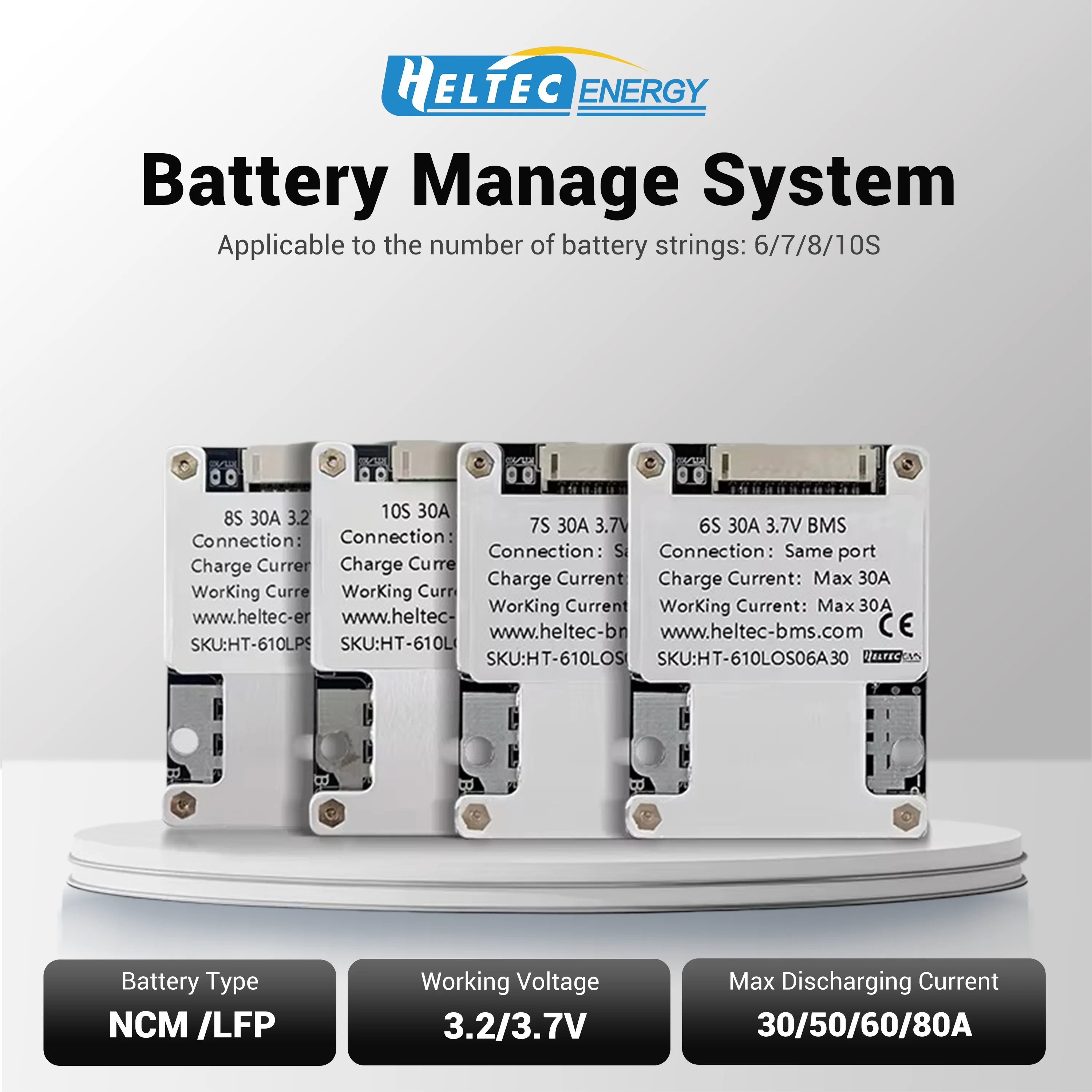 Heltec lifepo4 bms 24v 6s bms 7s8s 10S li ion balanced 18650 30A 50A 60A 80A lithium battery protetcion board for e-bike/scooter
