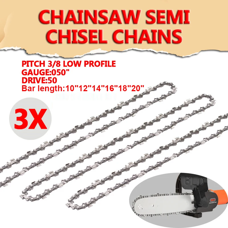 3Pcs 10/12/14/16/18 Inch Steel Chainsaw Chains 3/8LP 0.05 Electric Saw Drive Link Chains Replacement Garden Cutting Hand Tool