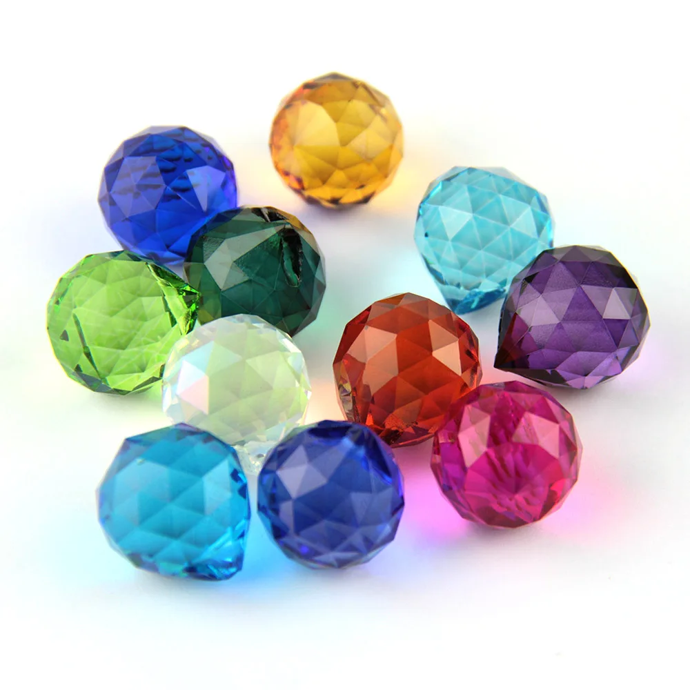 15mm/20mm/30mm/40mm 1Pc Colors K9 Crystal Glass Faceted Hanging Ball Prism for Feng Shui Tree Wedding Parting Hotel Home Decor