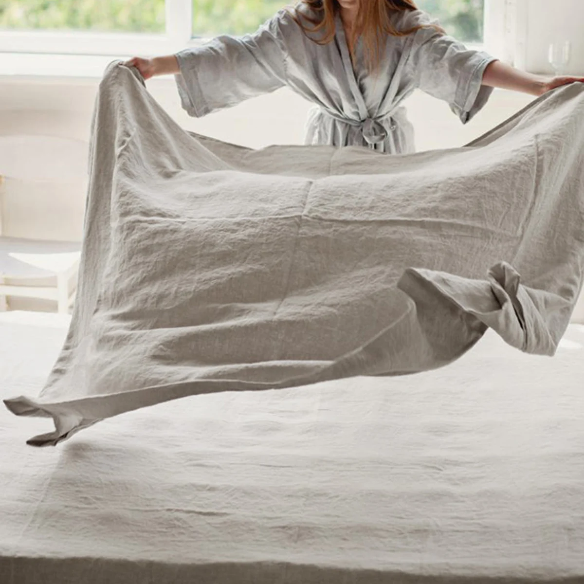 100% Pure Linen Bedsheet 1pc Flat Sheet Nordic Solid Color Bed Sheet Soft Comfort Home Textile Without Pillowcase Multi-Size 4