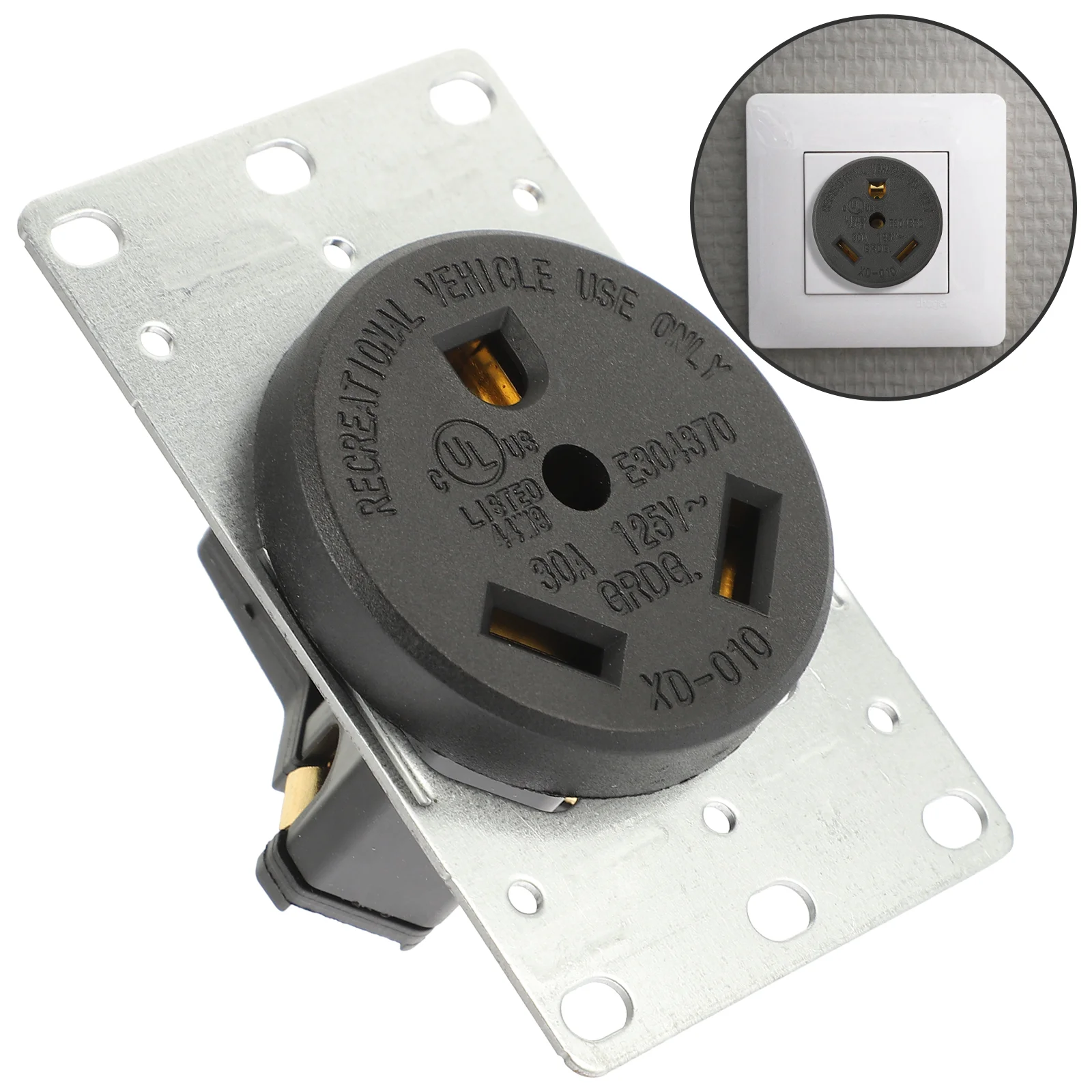 

American Style Travel Electrical Straight Receptacle Abs Copper Grounding Rv Outlet Flush