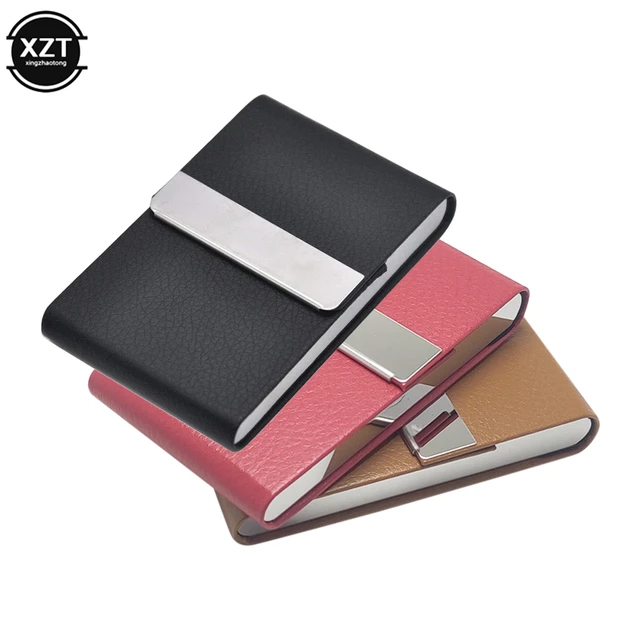 Business Card Holder, Luxury PU Leather Business Card Case Name Card Holder  & Stainless Steel Multi Card Case - Wallet Credit Card ID Case, Slim Metal  Pocket Card Holder with Magnetic Shut (