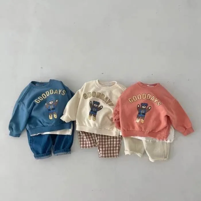 Autumn Baby Cartoon Bear T-shirt Newborn Boy Girl Letter Print Casual Tops Infant Fashion Long Sleeve Tees Toddler Cotton Tshirt