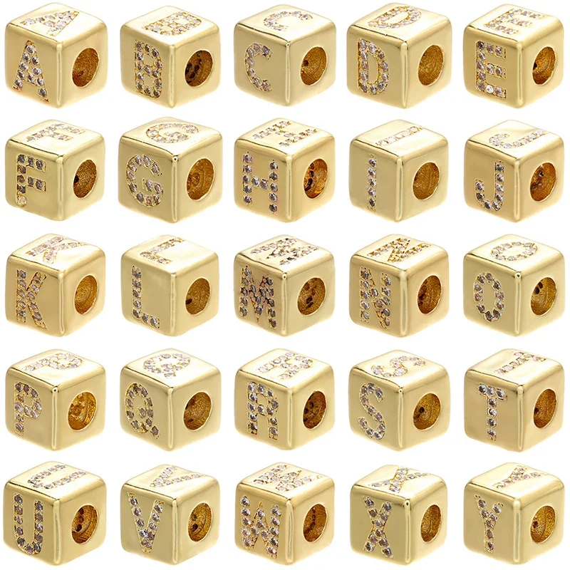 Cuentas de Letras Cuadradas de 8x8mm en Color Dorado, de la A a la Z, para Hacer Pulseras, Pendientes y Accesorios de Joyería Hechos a Mano, Modelo: VZ246B