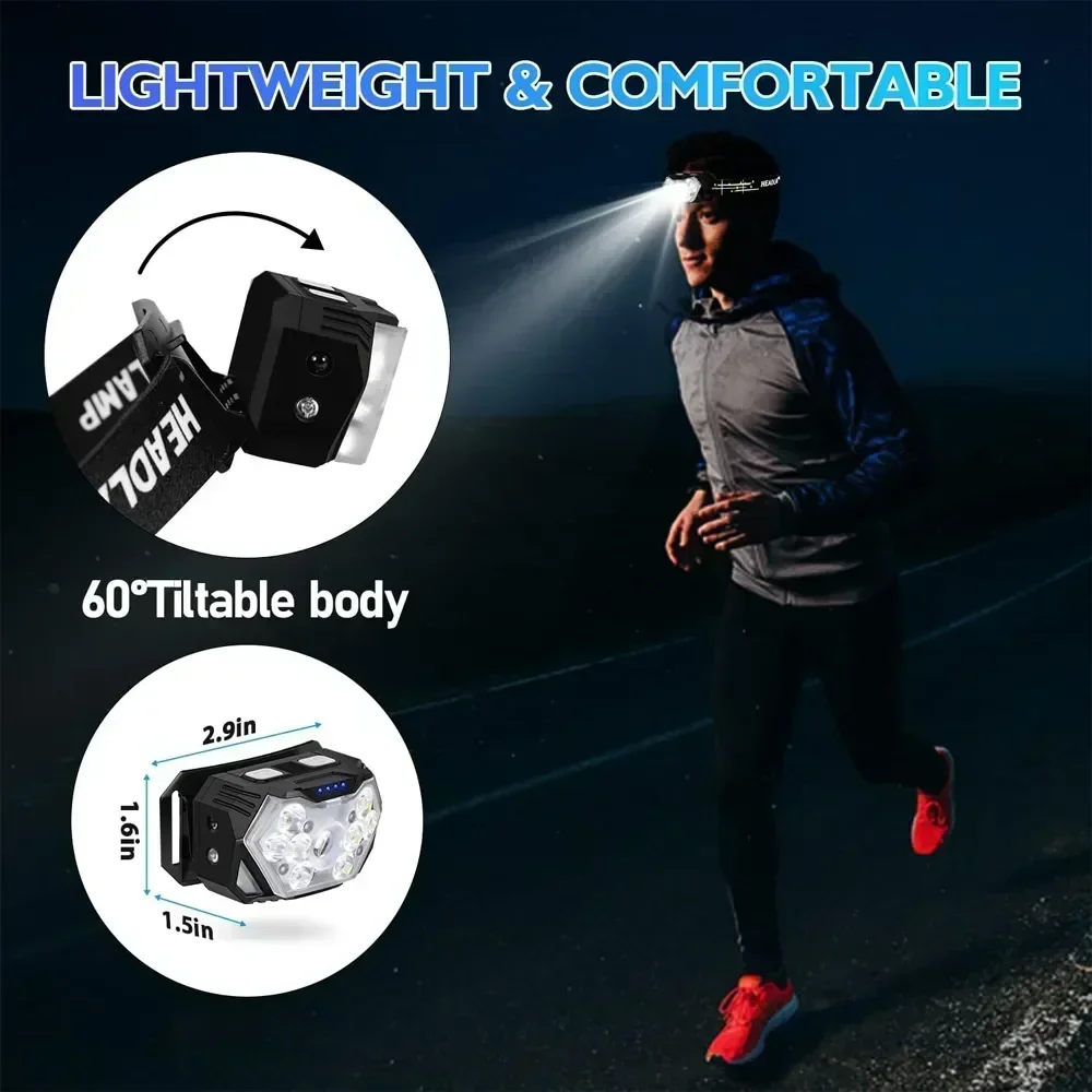 Super Bright 9 Led Strong Light Sensor Headlamp Built-in Battery USB Rechageable Head Flashlight Outdoor Camping Fishing Lantern