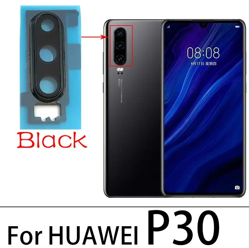 Ricambio Vetro Posteriore Con Cornice E Anello Per Huawei P30 – Copertura Lente Fotocamera, Adesivo Incluso (Bianco)