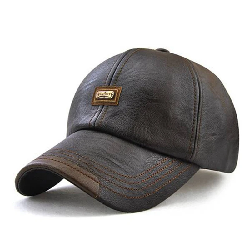 Jamont 1 PCS New Pu Leather Baseball Cap Hip Hop Casual Cap Men Adjustable Pu Cap Dark Brown