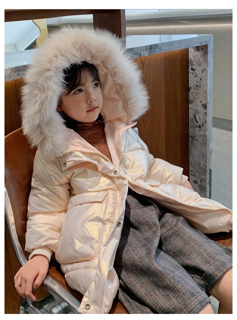 Chaqueta De Invierno Para Niña Con Brillos Metálicos - Abrigo Largo De Plumas, Capucha Y Cremallera, Acolchado Y Cálido