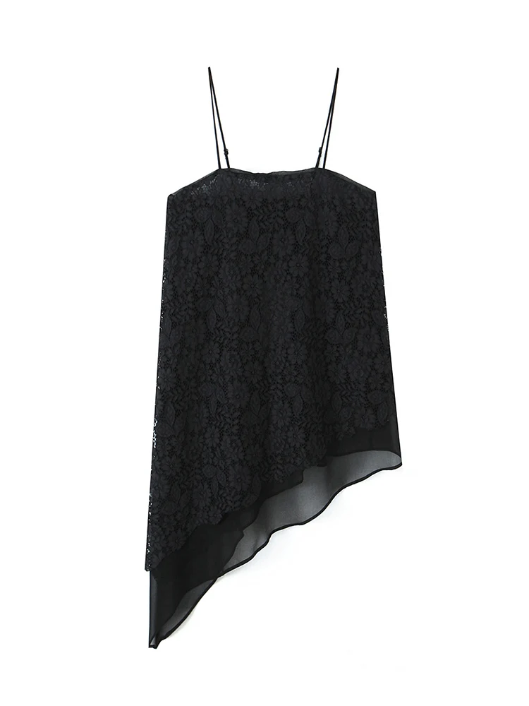 2026 New Women Asymmetrical Lace Strap Tops Summer Backless Sleeveless Off Shoulder Underwear Tanks Female Elegant Camisole