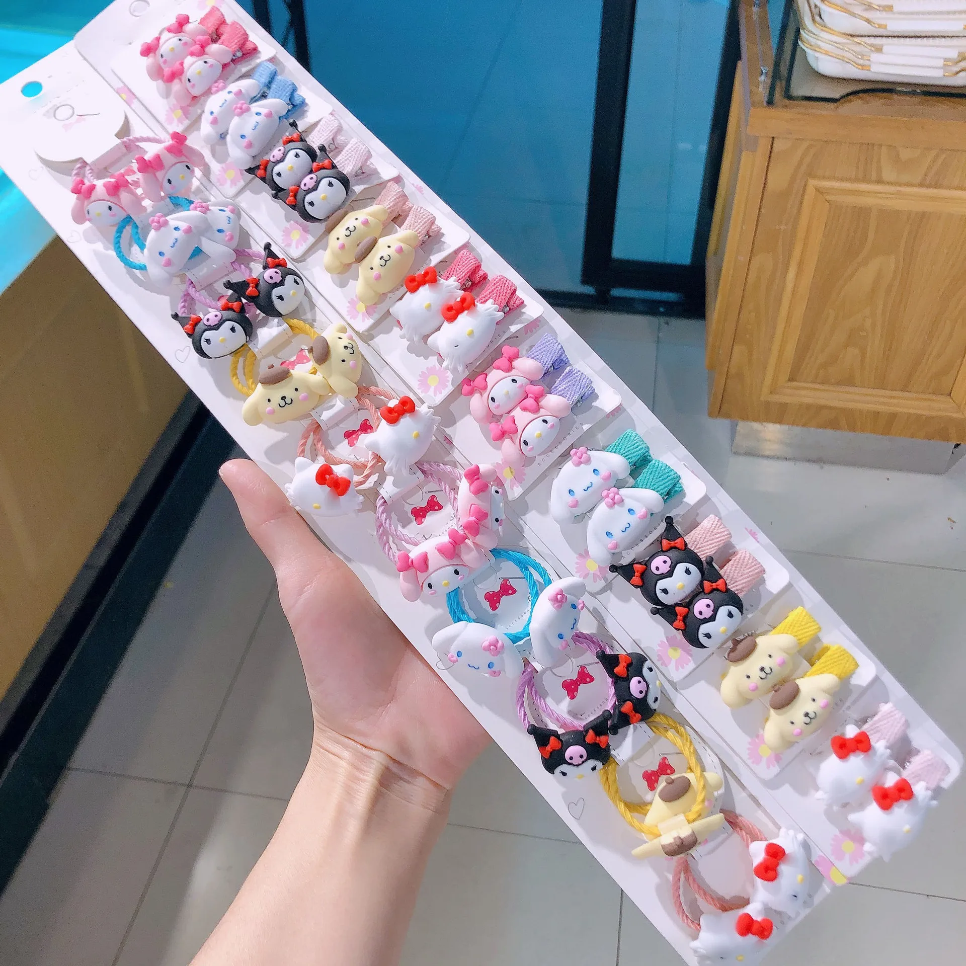 

Sanrio 10 Pairs Of Cinnamoroll Rubber Band Hello Kitty My Melody Kuromi Kawaii Hair Clip Pochacco Girl Hair Accessories