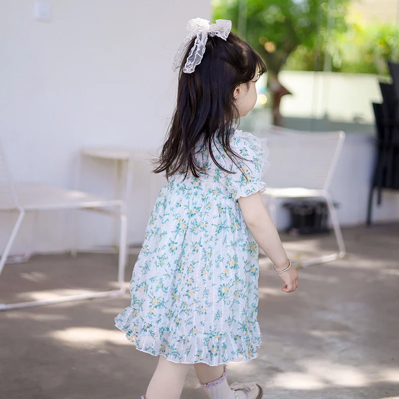 Summer New Children's Wear Simple Girls Short Sleeve Floral Dress Children's Spanish Skirt