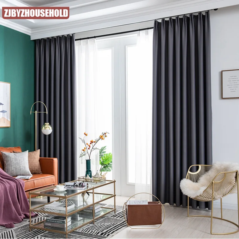 

Curtains for Living dining Room Bedroom Solid Color High Density Full Blackout Cloth Curtain Simple Plain Color Curtain