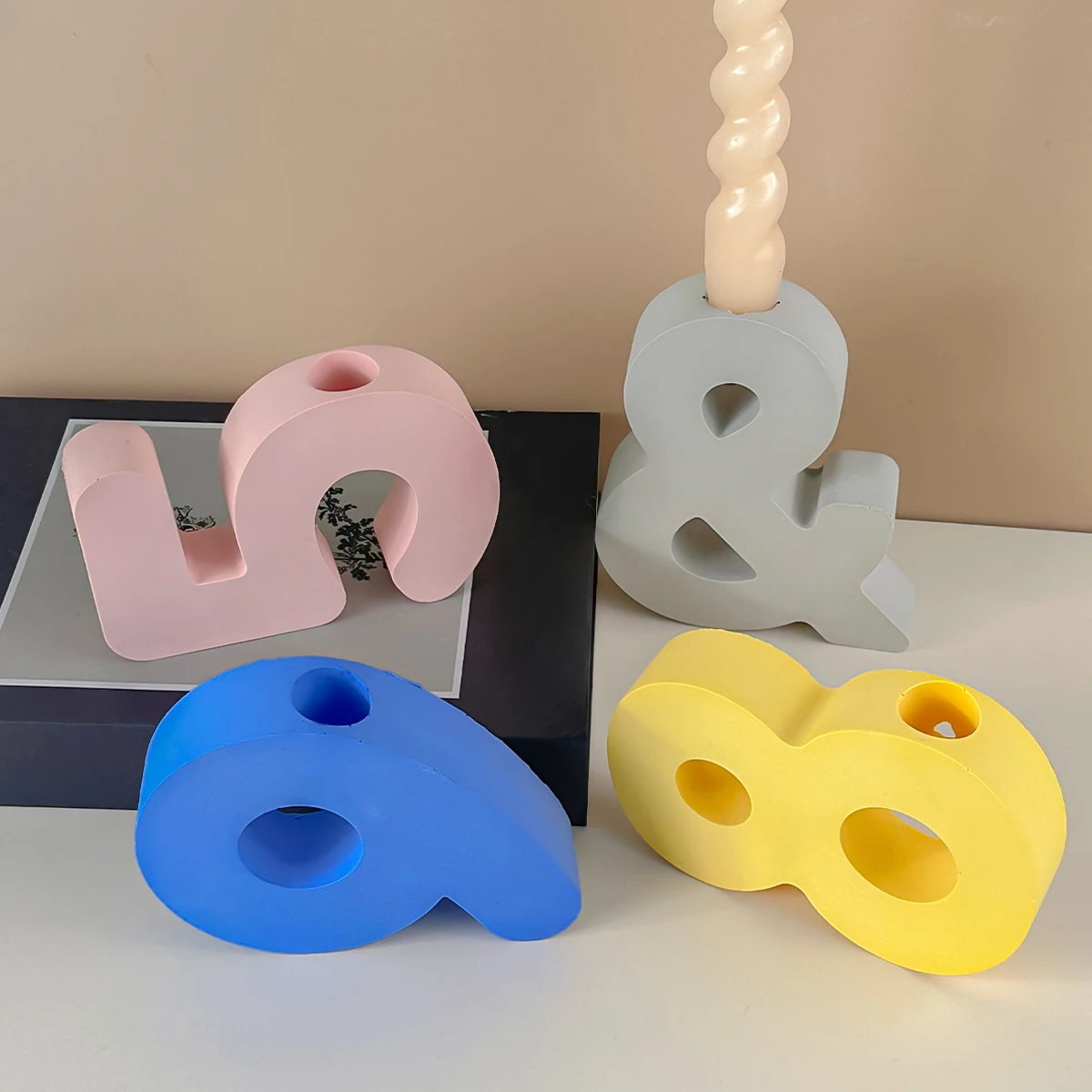 Silicone Mold Geometric Number Canlde Holder Silicone Mold for DIY Handmade Plaster Resin Concrete Candlestick Casting Molds Home Crafts Decor