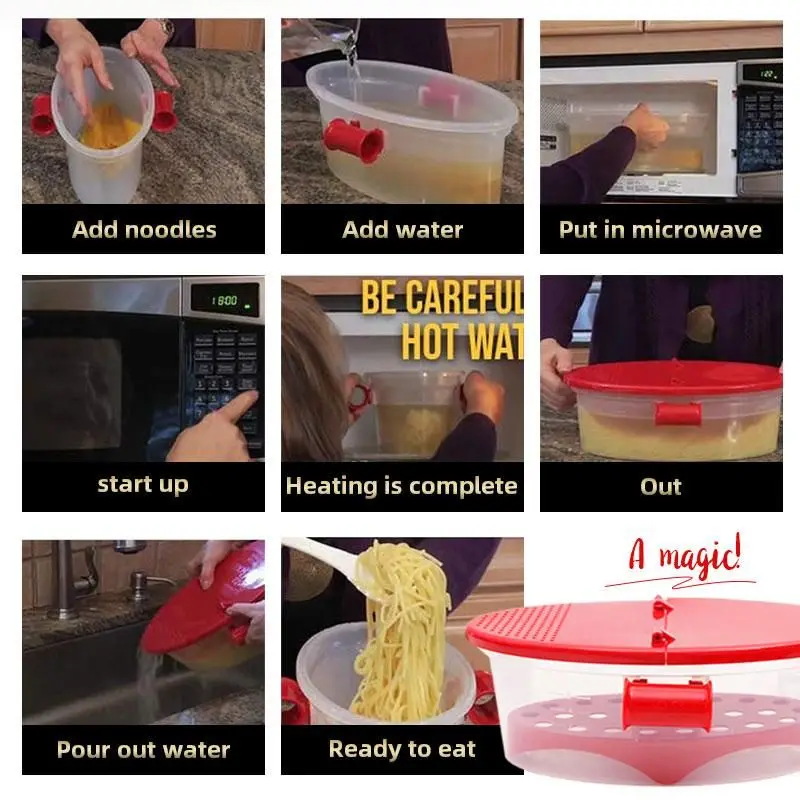 New Microwave Pasta Maker Pasta Cooker Heat Resistant PP Boat Microwave Steamer Boat Strainer Kitchen Tools