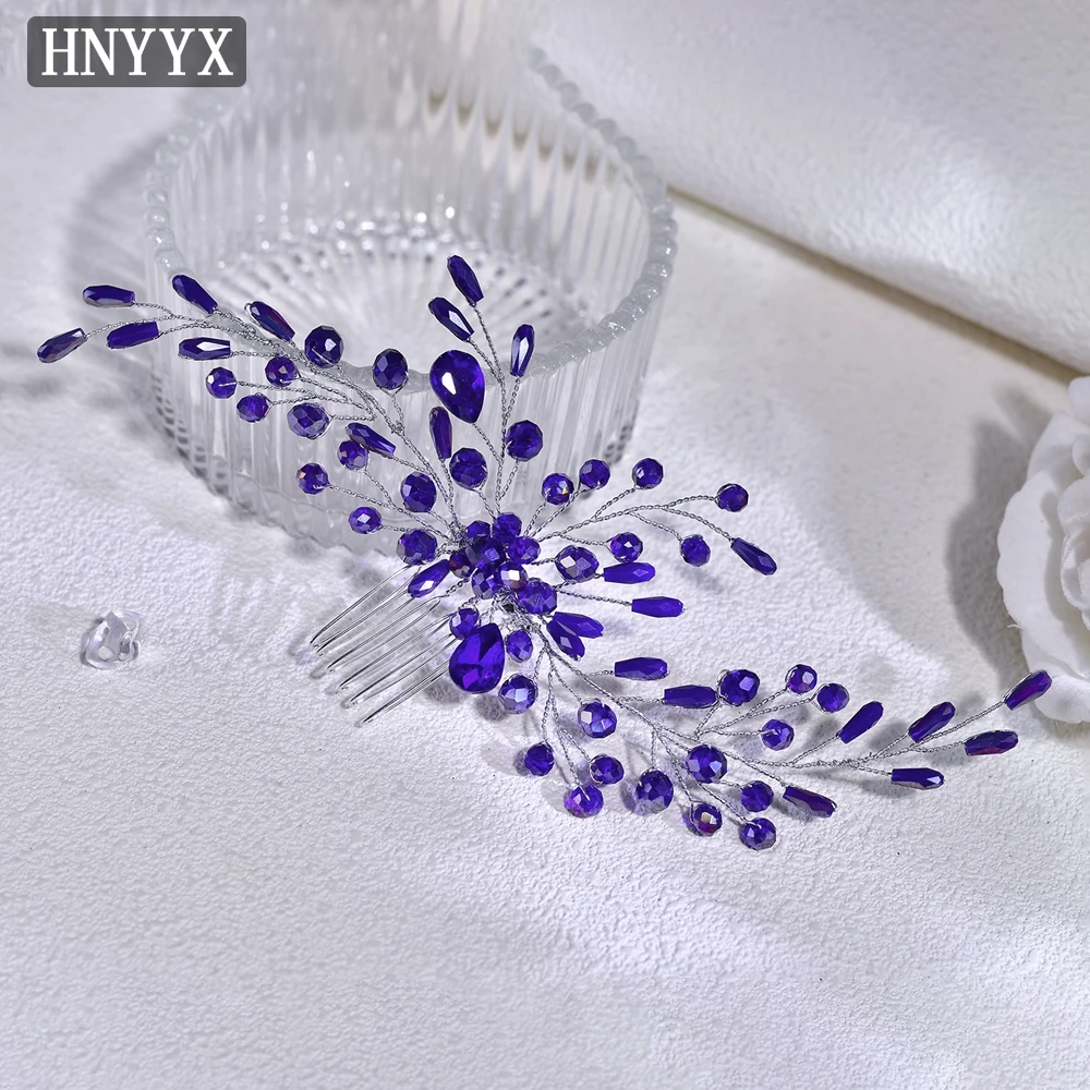 Bridal Wedding Hair Accessories Rhinestone Hair Comb Blue Crystal Hairpin Women's Bride Prom Jewelry Cilp A272 for HNYYX