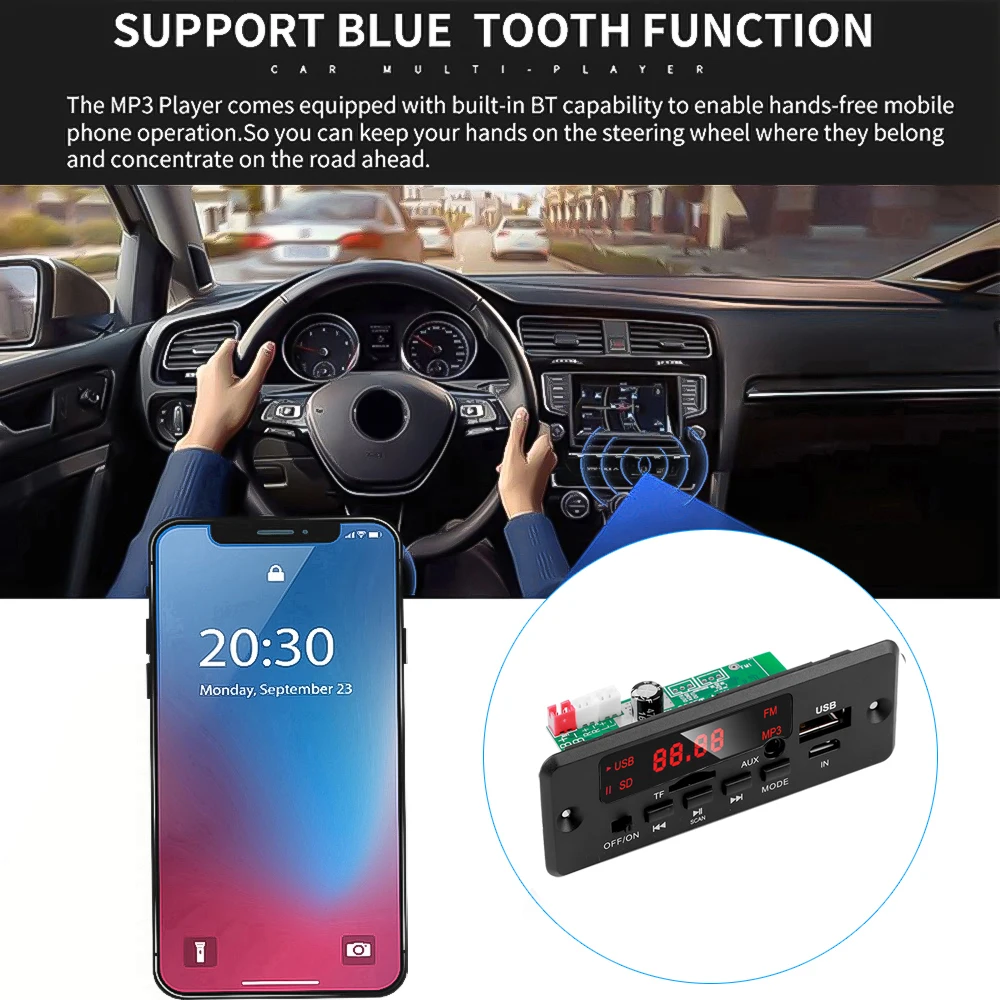50W 40W Amplifier MP3 Decoder Board 12V Bluetooth 5.0 Car Player 25W 20W USB Recording Module FM AUX Radio for Speaker Handsfree