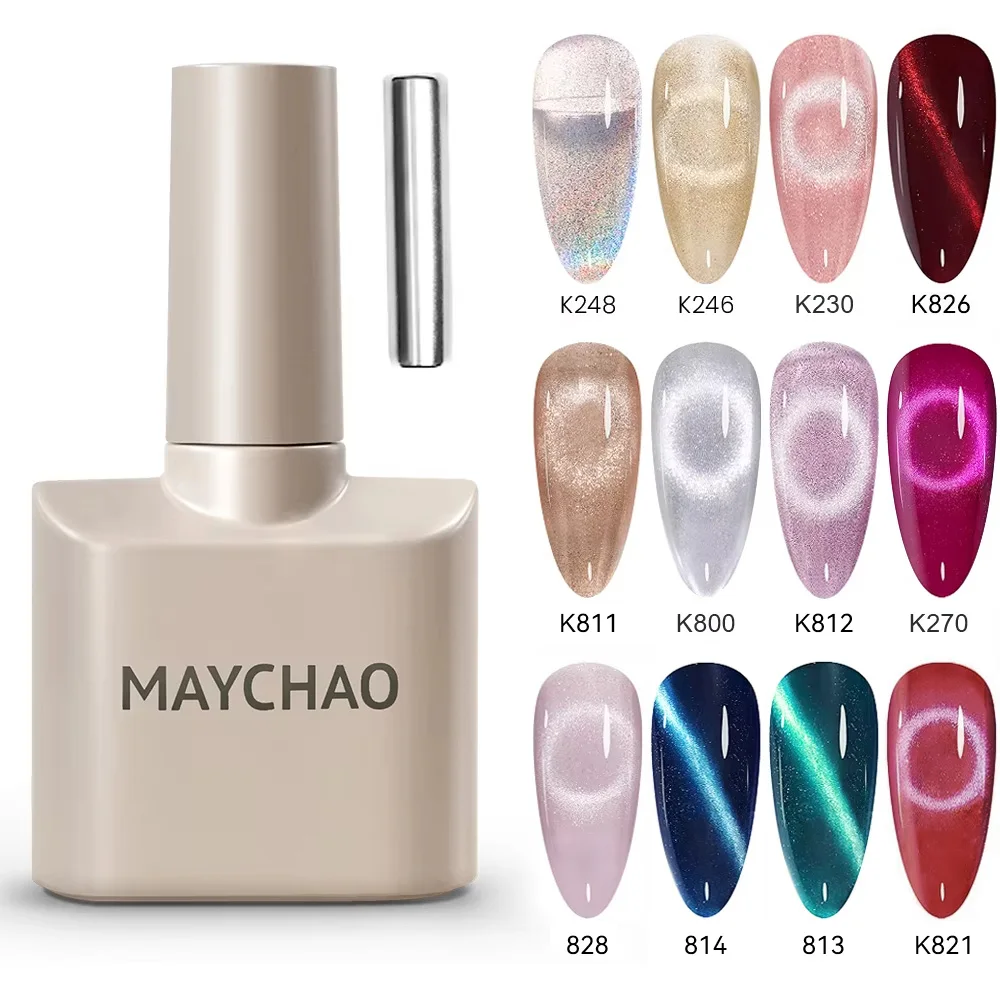 MAYCHAO 12ML 고양이 눈 젤 매니큐어 (자석 포함) 네일 아트 용 UV 홀로그램 마그네틱 레인보우 젤 폴란드어 DI..