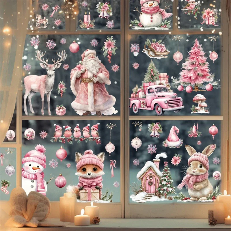 Christmas Glass Window Stickers Santa Claus Snowman Elk Sticker Merry Christmas Decorations for Home Navidad Happy New Year window stickers