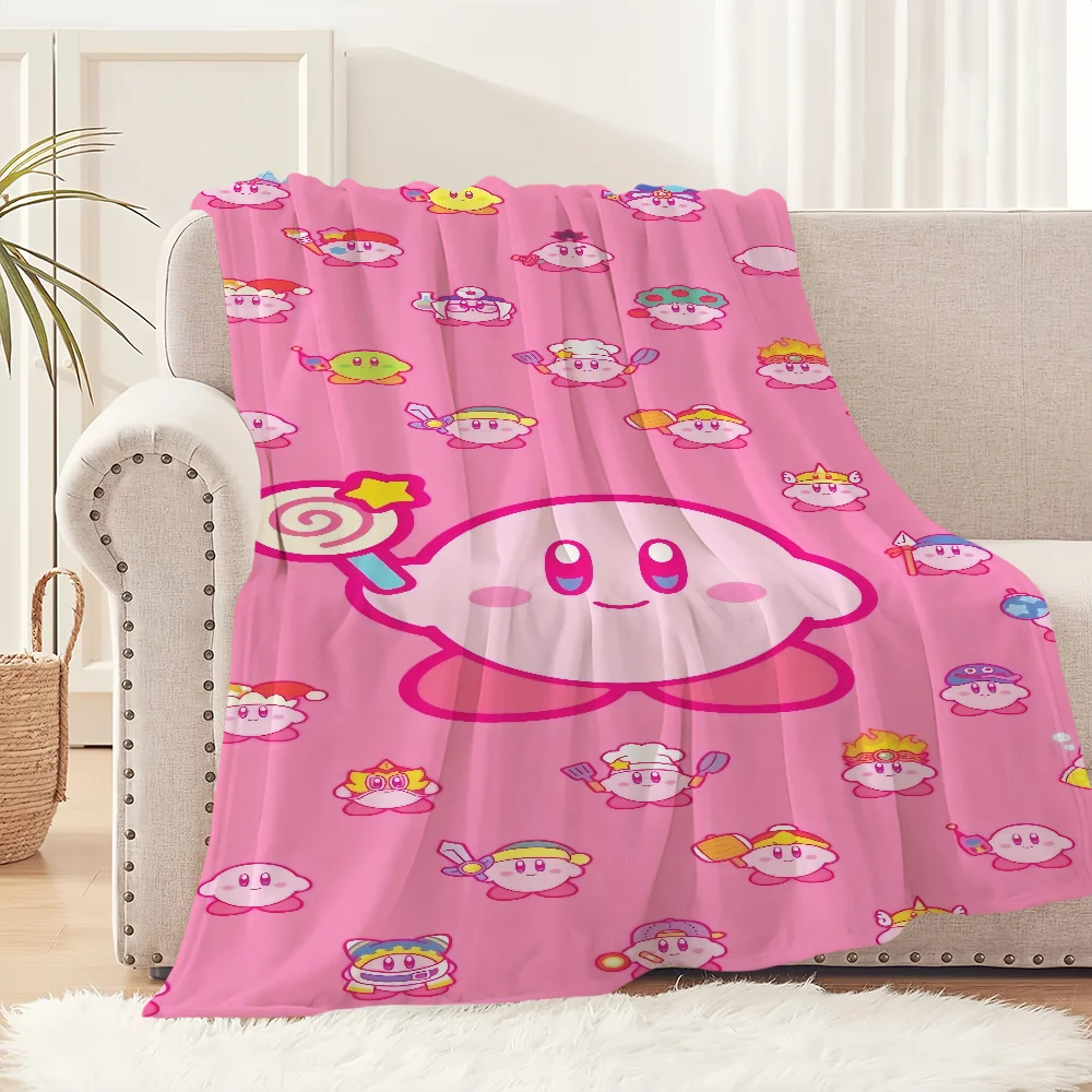 Cartoon K-Kirby Cute Game Blanket Soft Plush Nap Sofa rug for Living Room Warm Office Bedroom Birthday Home Travel Kid Gifts 6