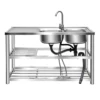 47.24x 17.72inch Stainless Steel Sink with Shelf Freestanding Commercial Restaurant Kitchen Sink Double Bowl with Tap&Drainboard 1