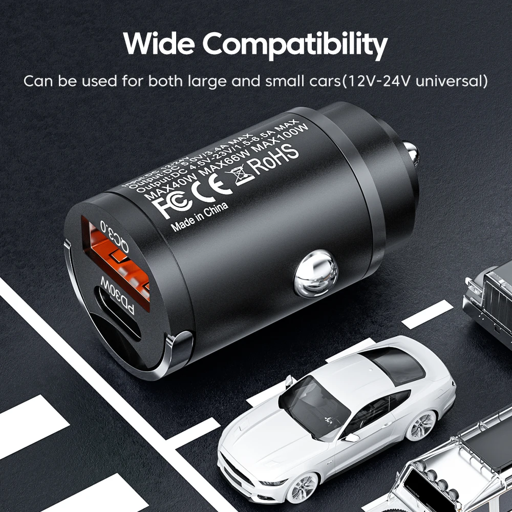 Olaf 100W Mini USB Car Charger Dual Ports PD QC3.0 Type C Fast Charger For iPhone Samsung Xiaomi Phone Charger Adapter in Car