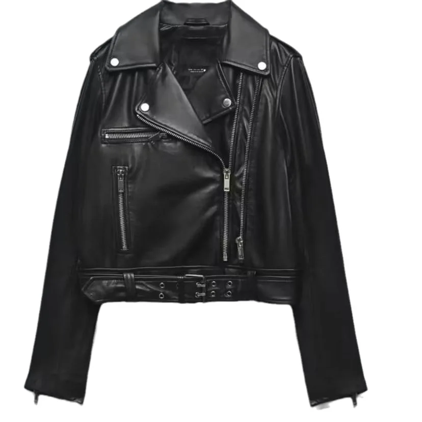 

2023 Autumn New Zipper Leather Motorcycle Lapel Pu Imitation Jacket Coat Women